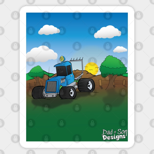 Blue Hunting Truck Cartoon Sticker by Dad n Son Designs